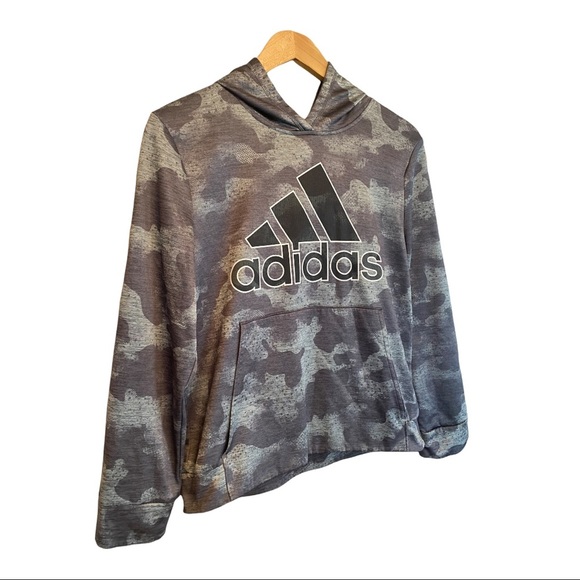 Adidas Warp Camo Badge of Sport Hoodie Sweatshirt Gray Black Large - Picture 4 of 7